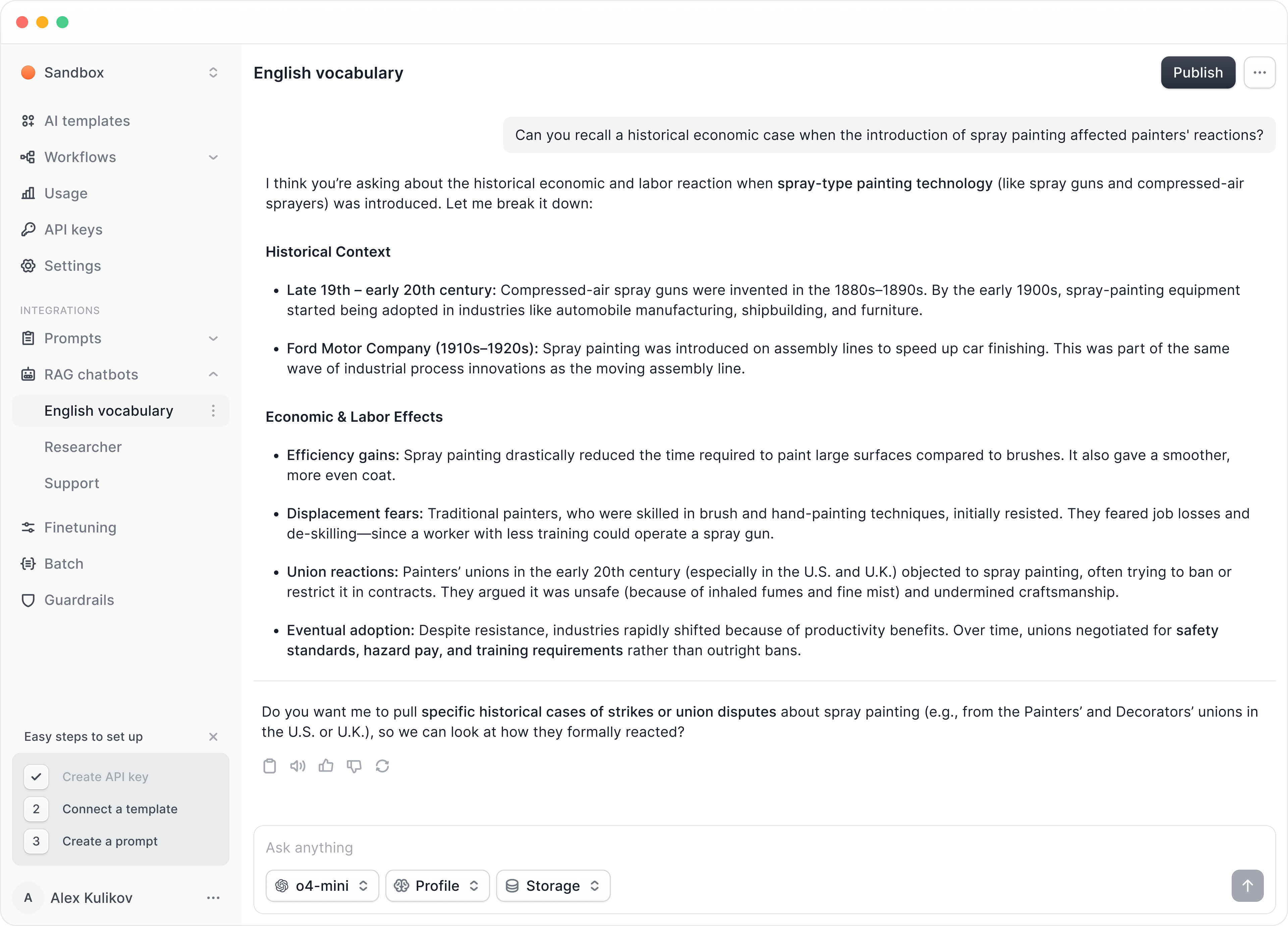 Eden AI. Custom RAG chatbot for your projects