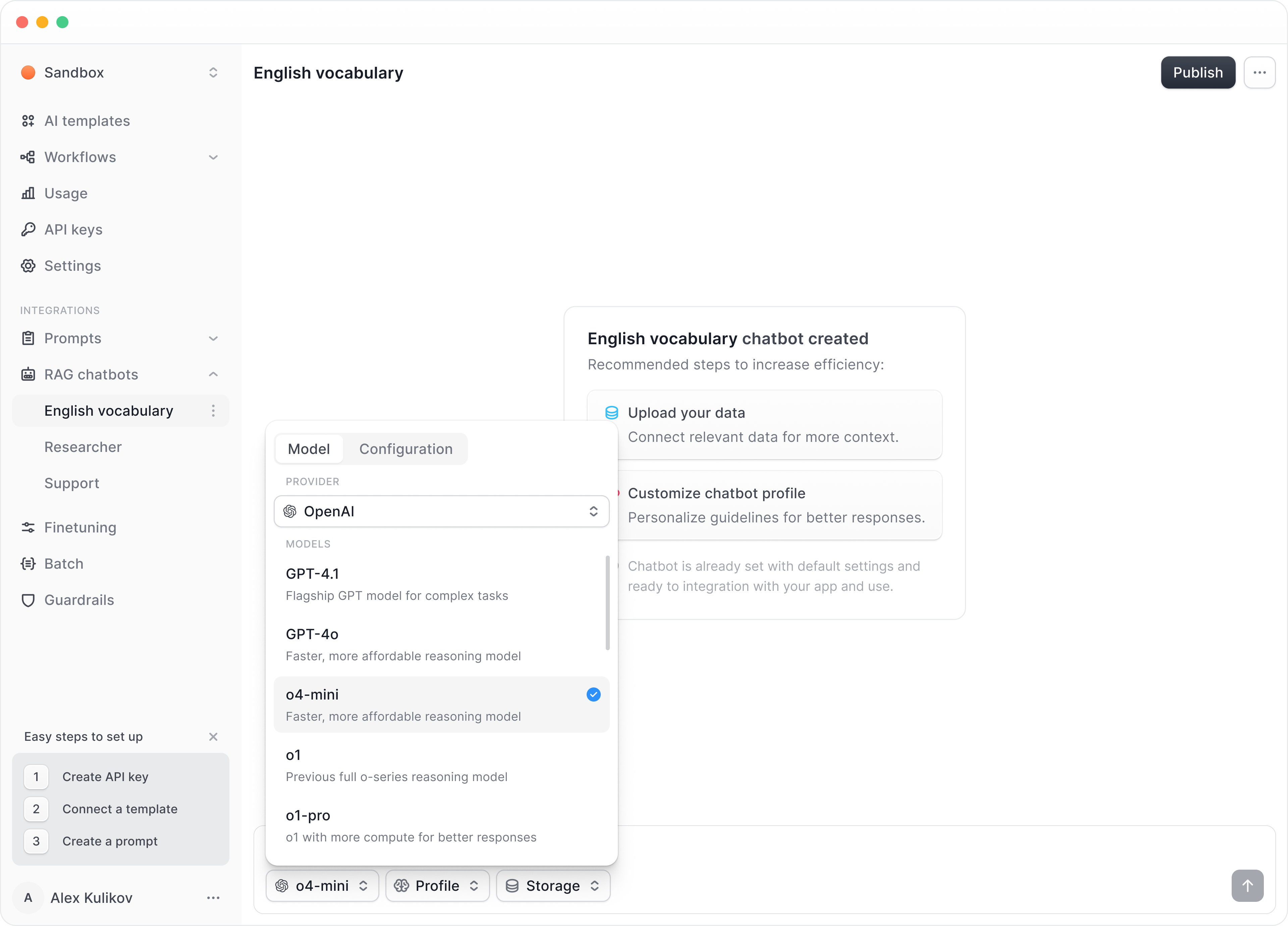 Eden AI. Custom RAG chatbot for your projects