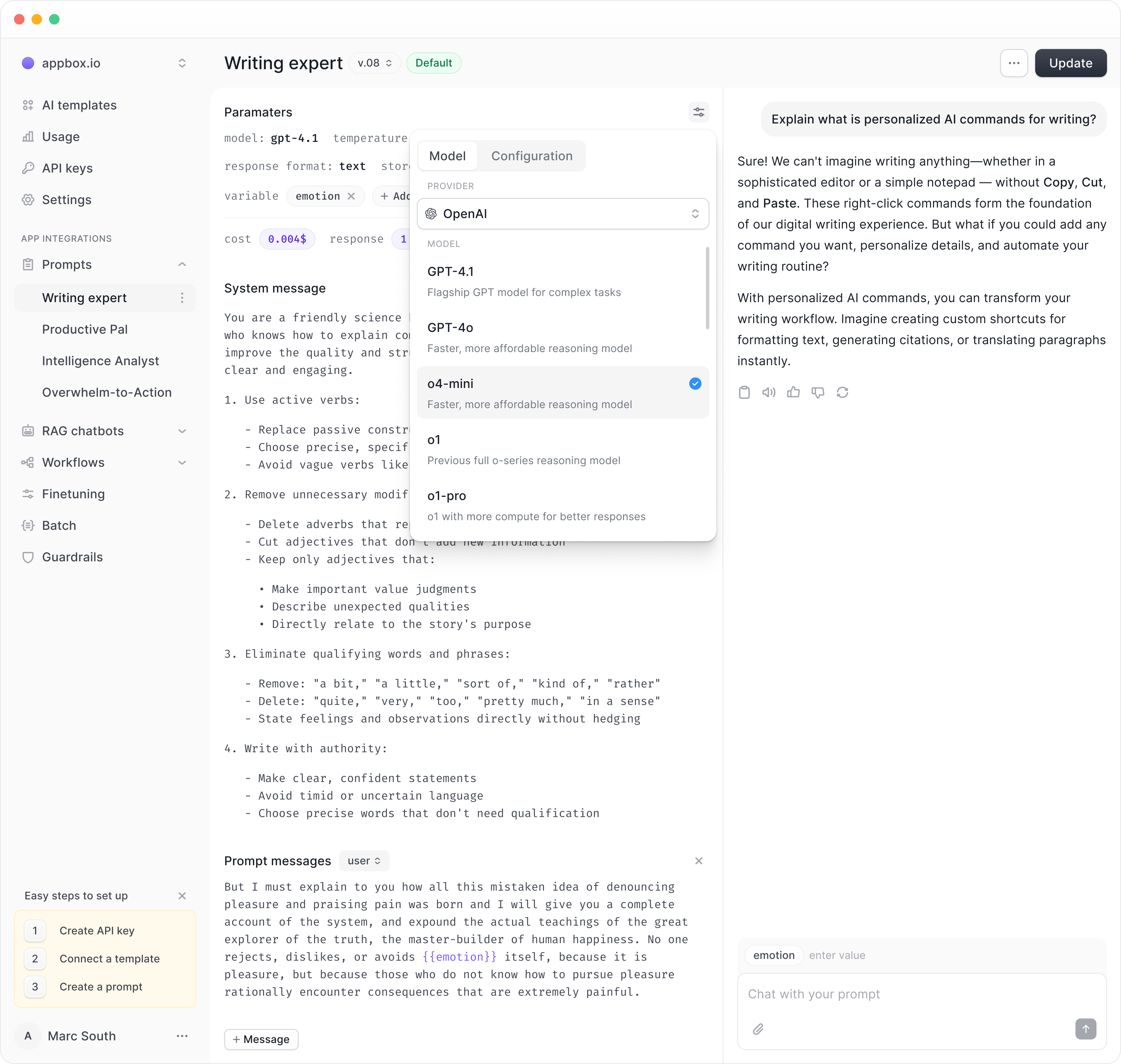 Eden AI. Custom prompts for your projects